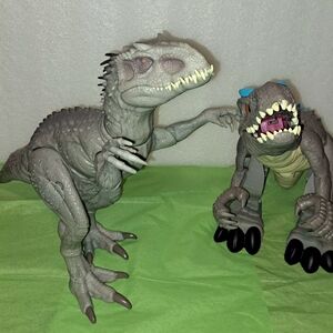 Gray Dinosaur Toys with Pink and Blue Accents